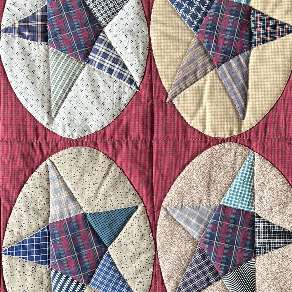 Handstitched Hand-Quilted Patchwork Primitive Colonial Star Quilt Table Topper - Picture 13 of 13